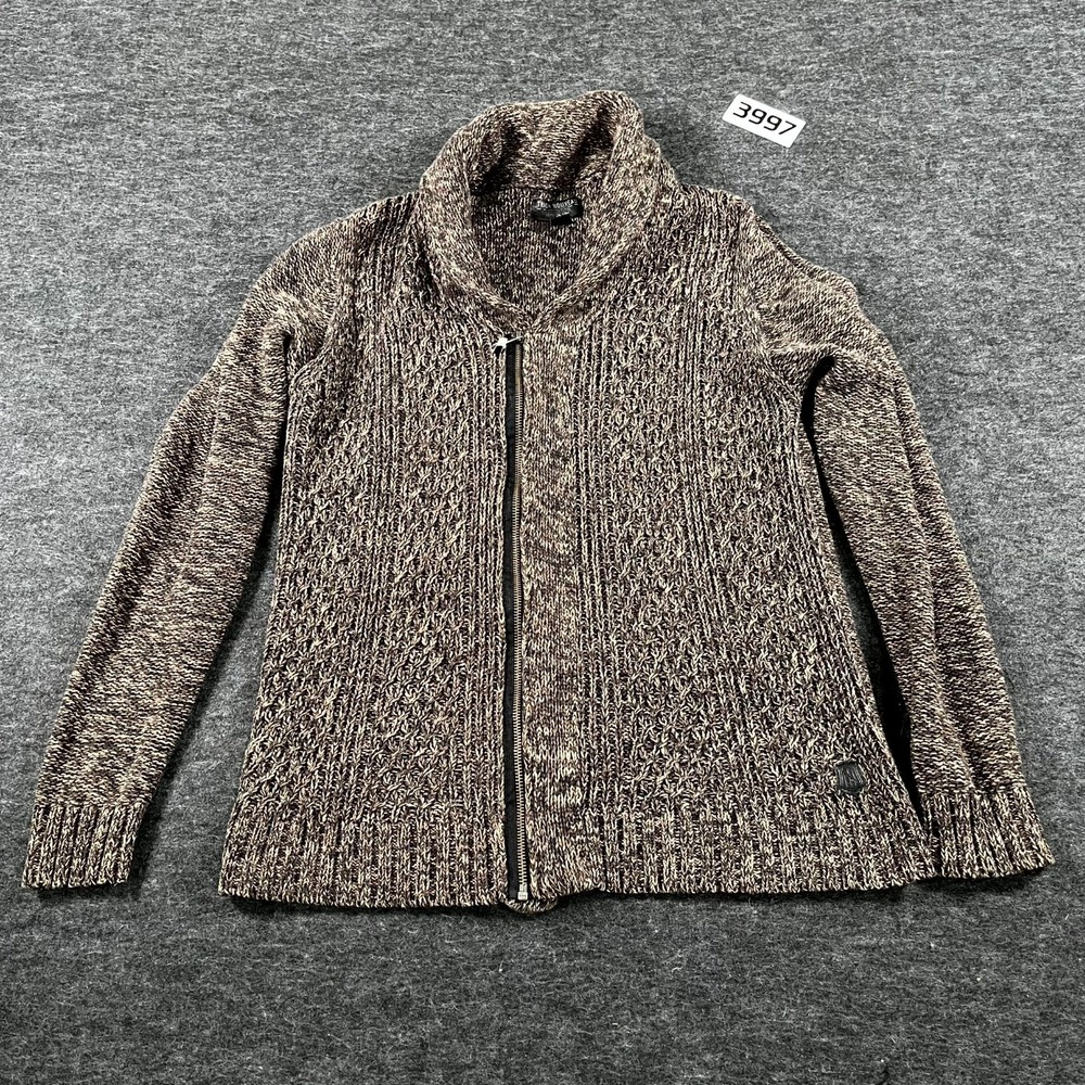 Trash Nouveau Cardigan Sweater Mens Medium Brown Full Zip Shawl Collar Cotton